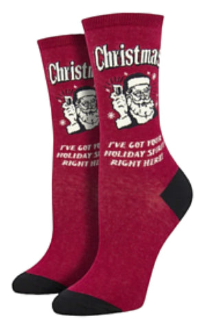 SOCKSMITH Brand CHRISTMAS Socks (CHOOSE MEN Or WOMEN) ‘I’VE GOT YOUR HOLIDAY SPIRIT RIGHT HERE’ - Novelty Socks for Less