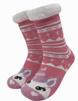UNICORN Ladies Sherpa Lined Gripper Bottom Slipper Socks - Novelty Socks And Slippers