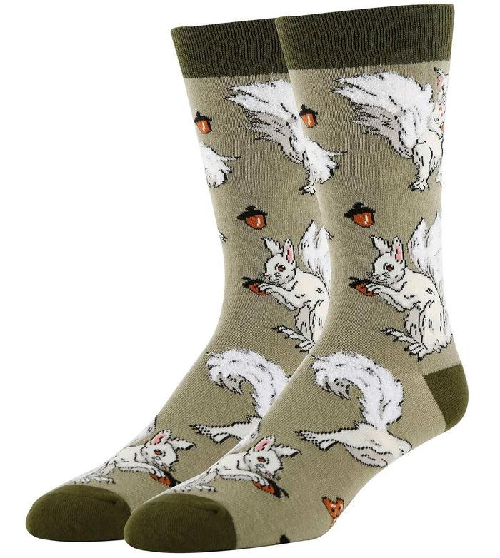 NUTTY BUT NICE Men’s WHITE FOX SQUIRREL Socks With ACORNS OOOH YEAH Brand