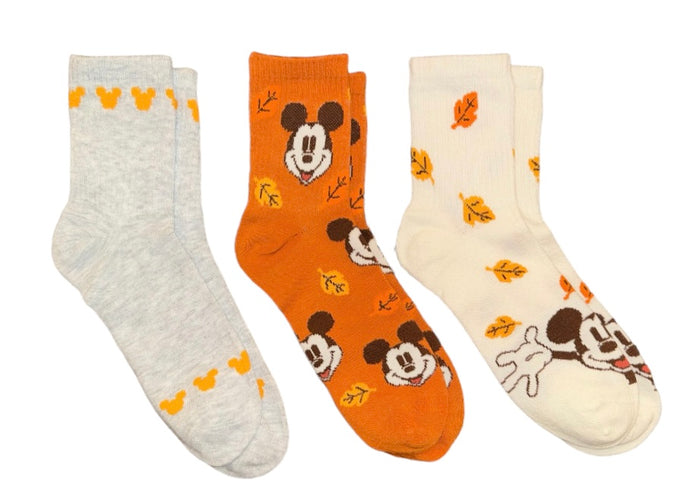 DISNEY Ladies MICKEY MOUSE THANKSGIVING HARVEST 3 Pair Of Socks