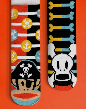 JULIUS The Monkey & SKURVY The Pirate Unisex Toddler Mismatched Gripper Bottom Socks PALS SOCKS Brand By PAUL FRANK (Choose Size) - Novelty Socks And Slippers