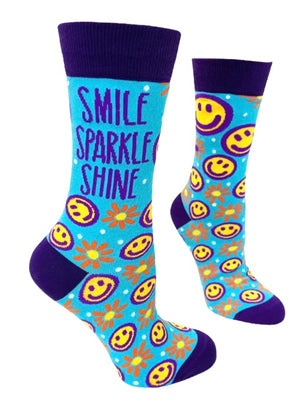 FABDAZ Brand Ladies SMILEY FACE Socks ‘SMILE SPARKLE SHINE’ - Novelty Socks And Slippers