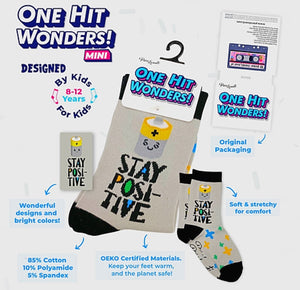 ONE HIT WONDERS Brand Kids STAY POSITIVE Socks Age 8-12 By PIERO LIVENTI - Novelty Socks for Less