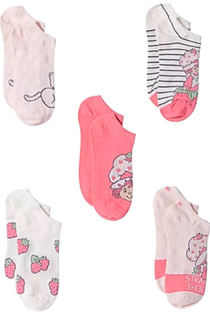 STRAWBERRY SHORTCAKE Ladies 5 Pair of No Show Socks With CUSTARD THE CAT - Novelty Socks And Slippers
