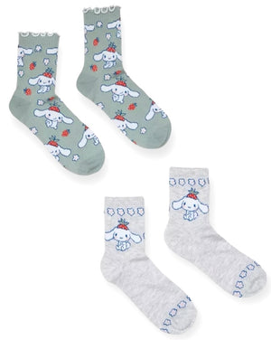 SANRIO HELLO KITTY Ladies CINNAMOROLL 2 Pair Of Socks With STRAWBERRIES & FLOWERS