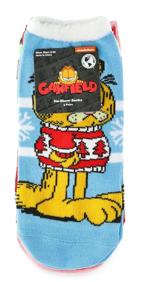 GARFIELD & ODIE Ladies Christmas 3 Pair Of No Show Socks