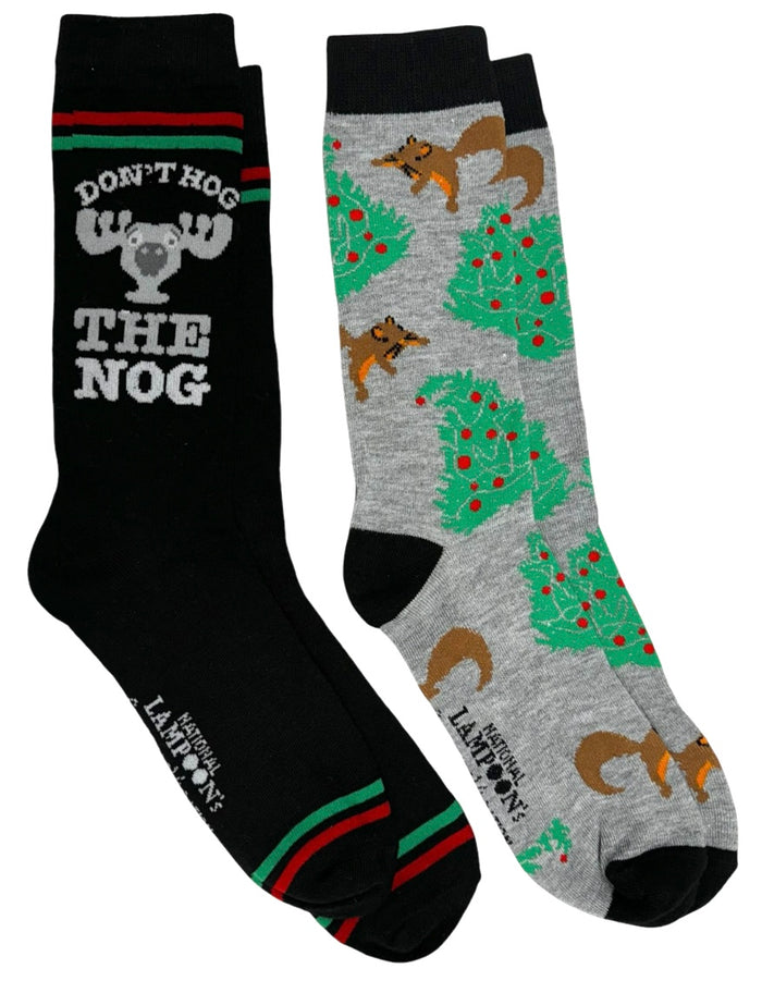 NATIONAL LAMPOON CHRISTMAS VACATION Men’s 2 Pair Of Socks MOOSE GLASS ‘DON’T HOG THE NOG’