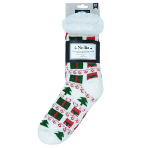 NOLLIA BRAND Ladies CHRISTMAS NON-SKID SHERPA SLIPPER SOCKS