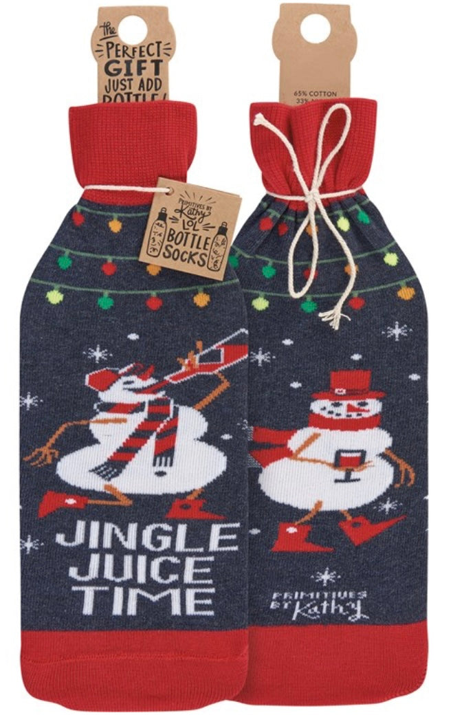 PRIMITIVES BY KATHY CHRISTMAS Alcohol Wine Bottle Sock ‘JINGLE JUICE TIME’ - Novelty Socks for Less
