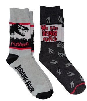 JURASSIC WORLD Men’s 2 Pair Of Socks ‘I SURVIVED’ ‘WE ARE BEING HUNTED’ - Novelty Socks And Slippers