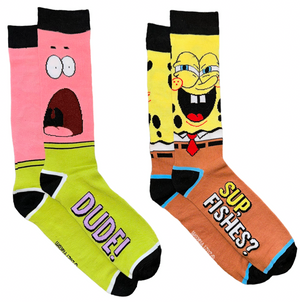 SPONGEBOB SQUAREPANTS Men’s 2 Pair Of Socks With PATRICK ‘SUP, FISHES?’ ‘DUDE!’ - Novelty Socks And Slippers