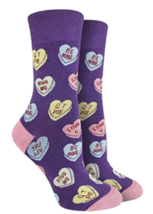 GOOD LUCK SOCK Brand Ladies VALENTINES HEART CANDY Socks BE MINE KISS ME - Novelty Socks for Less
