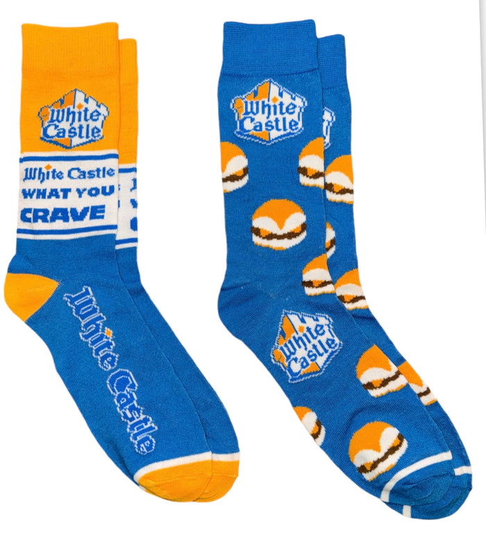 WHITE CASTLE Unisex 2 Pair Of Socks ‘WHITE CASTLE WHAT YOU CRAVE’ ODD SOX Brand