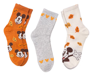 DISNEY Ladies MICKEY MOUSE THANKSGIVING HARVEST 3 Pair Of Socks - Novelty Socks And Slippers