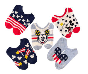 DISNEY Ladies PATRIOTIC MICKEY MOUSE 5 Pair No Show Socks - Novelty Socks And Slippers