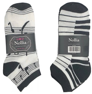 NOLLIA BRAND Ladies 6 Pair MUSIC Low Cut - Novelty Socks And Slippers