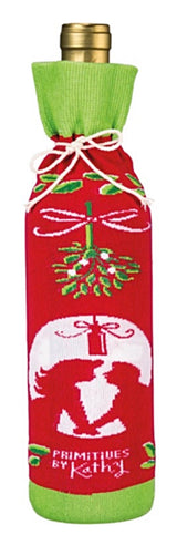 PRIMITIVES BY KATHY CHRISTMAS ALCOHOL WINE BOTTLE SOCK ‘BETTER RESULTS THAN MISTLETOE’ - Novelty Socks for Less