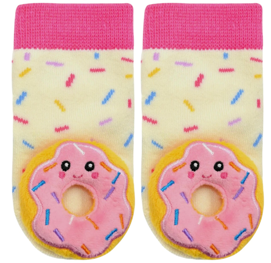 BOOGIE TOES Baby PINK FROSTED DONUT Rattle Gripper Bottom Socks By PIERO LIVENTI - Novelty Socks And Slippers