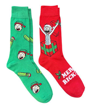 RICK & MORTY Men’s CHRISTMAS 2 Pair Of Socks With PICKLE RICK ‘MERRY RICKMAS’ Adult Swim - Novelty Socks And Slippers