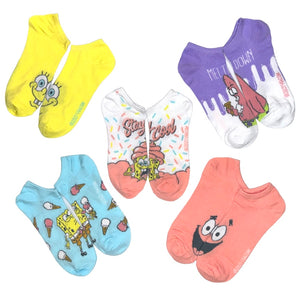 SPONGEBOB SQUAREPANTS Ladies 5 Pair Of No Show Socks With PATRICK & ICE CREAM ‘STAY COOL’ - Novelty Socks And Slippers