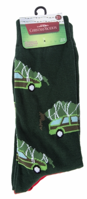 NATIONAL LAMPOONS CHRISTMAS VACATION Men’s 2 Pair Of Socks ‘BURN SOME RUBBER EAT MY DUST’ - Novelty Socks And Slippers