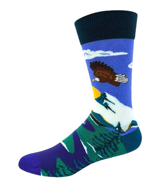 FABDAZ Brand Men’s OUTDOORS Socks ‘I FUCKING LOVE IT OUT HERE’ BALD EAGLE & MOUNTAINS - Novelty Socks And Slippers