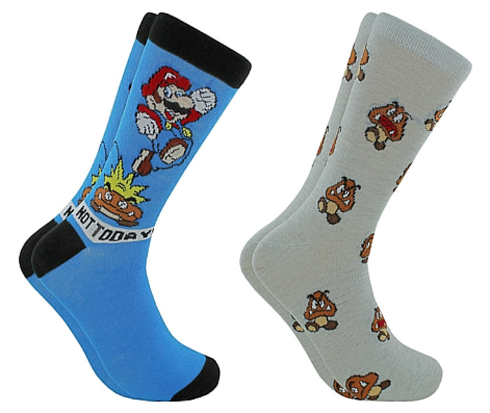 SUPER MARIO Men’s 2 Pair Of Socks With GOOMBA Says ‘NOT TODAY’