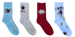 DISNEY MICKEY MOUSE Ladies 4 Pair Of THANKSGIVING Socks ‘THANKFUL’ - Novelty Socks for Less