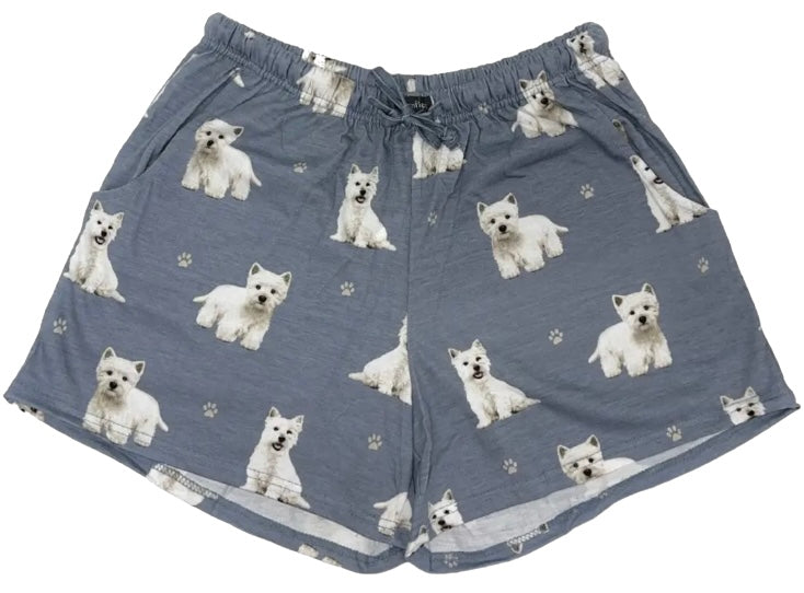 COMFIES Brand LOUNGE PJ SHORTS Ladies WESTIE DOG By E&S PETS - Novelty Socks And Slippers