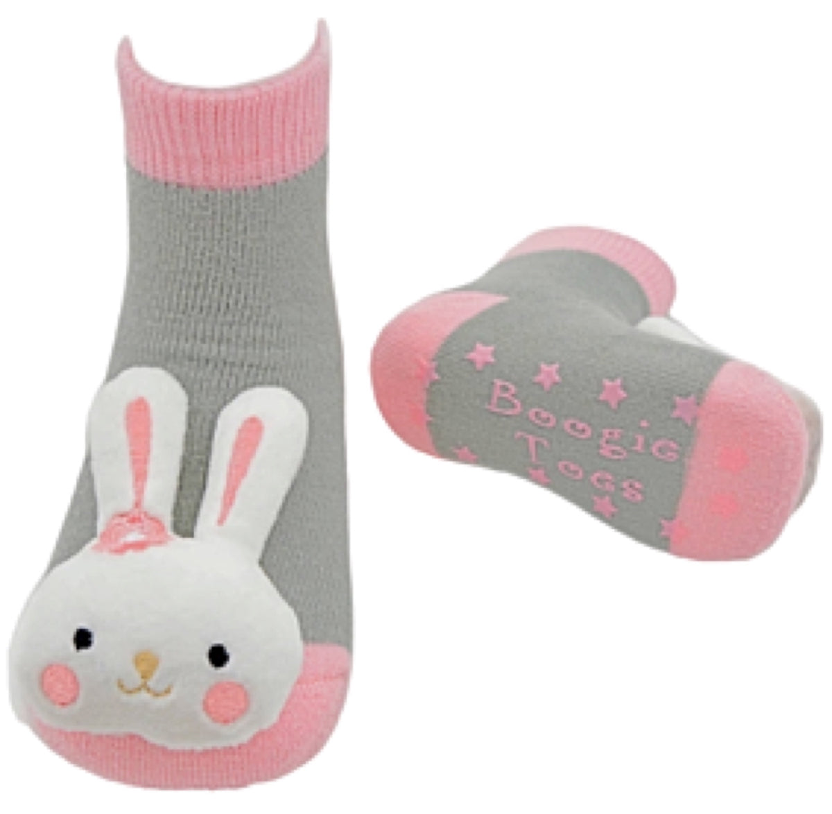 BOOGIE TOES Unisex Baby BUNNY RABBIT Rattle Gripper Bottom Socks By PIERO LIVENTI - Novelty Socks for Less