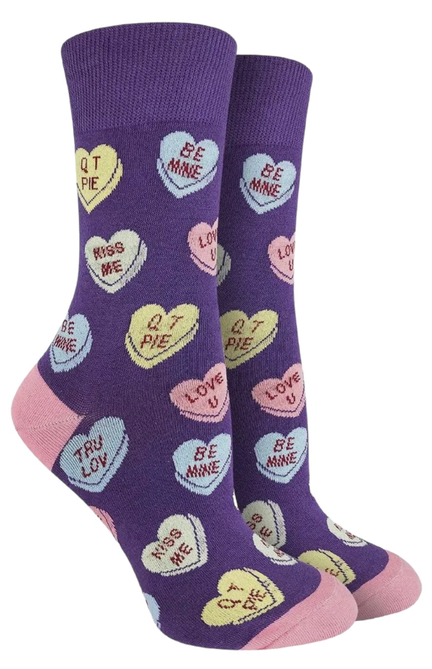 GOOD LUCK SOCK Brand Ladies VALENTINES HEART CANDY Socks BE MINE KISS ME - Novelty Socks And Slippers