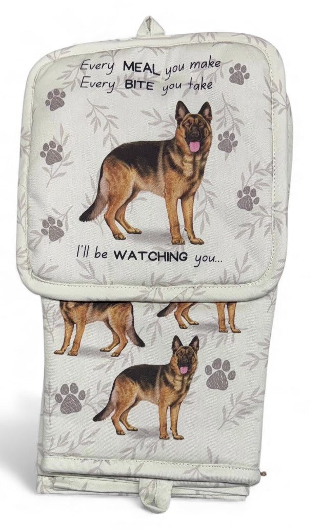 GERMAN SHEPHERD 3 Piece Oven Mitt & Tea Towel Set By E&S Pets