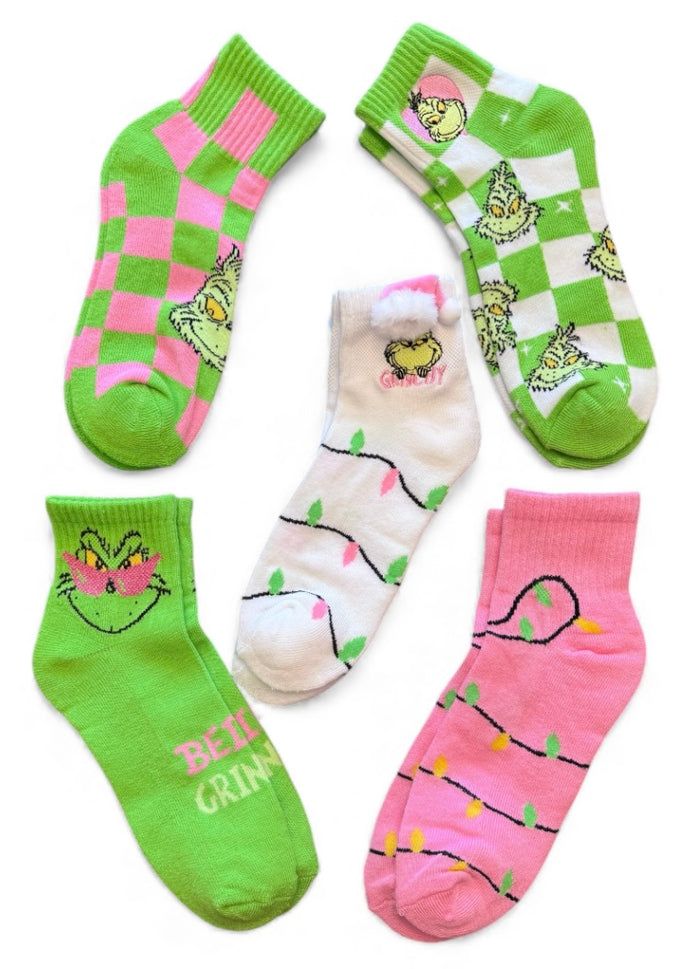 Dr. Seuss How The Grinch Stole Christmas Ladies 5 Pair Of Socks BEING GRINCHY