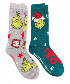 Dr. Seuss How The Grinch Stole Christmas Men’s 2 Pair Of Socks ‘I’M A MEAN ONE’ - Novelty Socks And Slippers