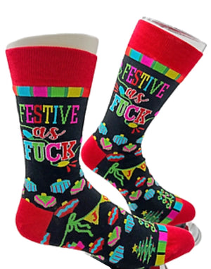 FABDAZ Brand Men’s FESTIVE AS FUCK CHRISTMAS Socks - Novelty Socks for Less