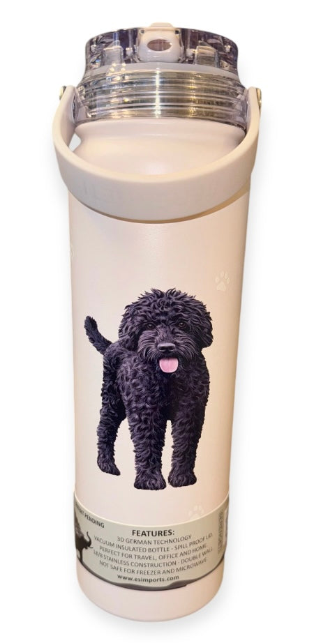 BLACK LABRADOODLE Dog Stainless Steel 24 Oz. Water Bottle SERENGETI Brand By E&S Pets