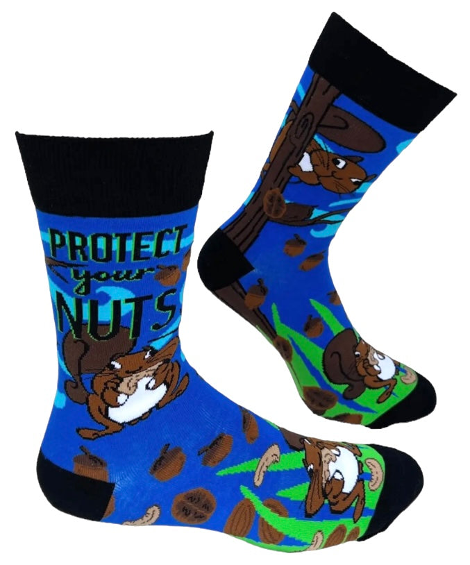FABDAZ Brand Men’s SQUIRREL Socks ‘PROTECT YOUR NUTS’ - Novelty Socks And Slippers