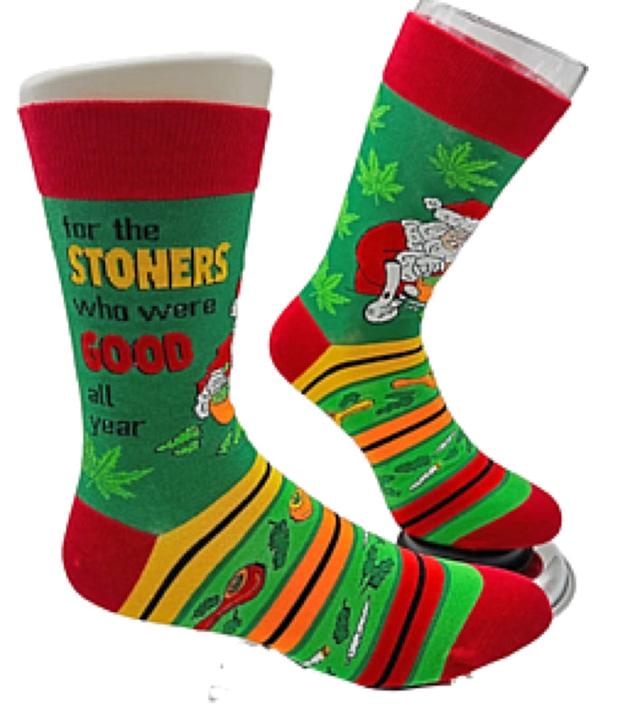 FABDAZ Brand Men’s CHRISTMAS MARIJUANA Socks ‘FOR THE STONERS WHO WERE GOOD ALL YEAR’