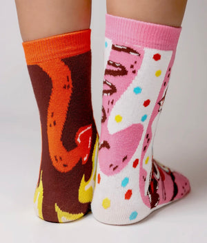 PALS SOCKS Brand Unisex Toddler & Kids CAT Mismatched Gripper Bottom Socks ‘PURRTY SWEET & FELINE SPICY (Choose Size) - Novelty Socks And Slippers