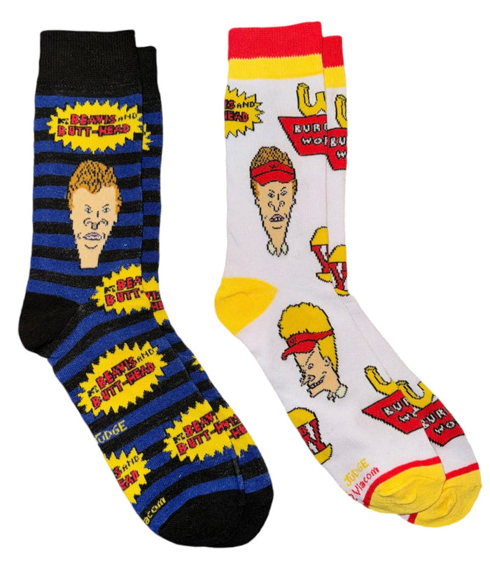 BEAVIS & BUTT-HEAD Unisex 2 Pair Of Socks BURGER WORLD EMPLOYEES Odd Sox Brand