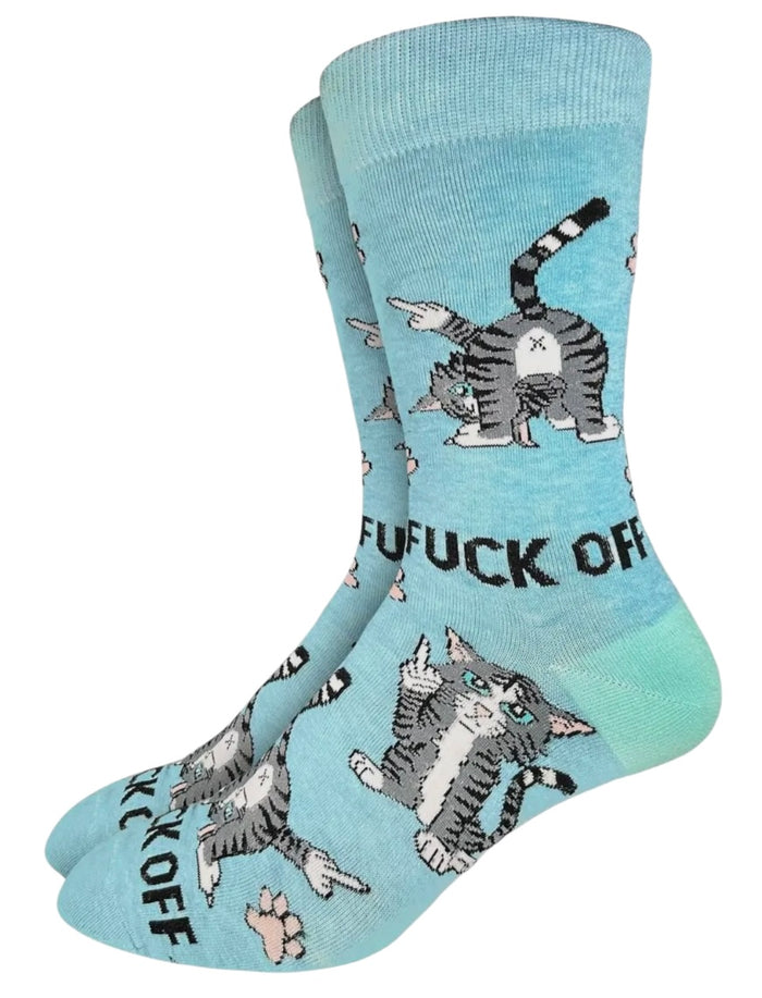 GOOD LUCK SOCK Brand Men’s SASSY CAT Socks With Middle Finger ‘FUCK OFF’