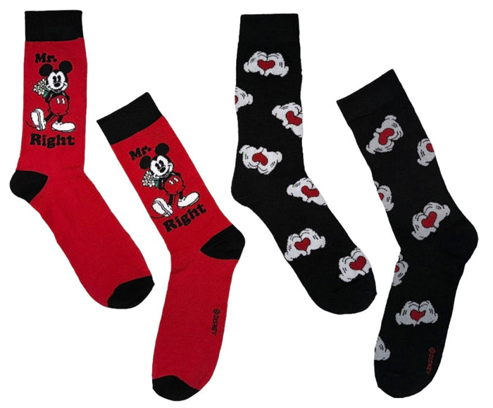 DISNEY Men’s 2 Pair Of MICKEY MOUSE VALENTINES DAY Socks 'MR. RIGHT'