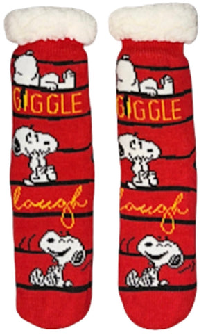 PEANUTS Ladies SNOOPY SHERPA SLIPPER SOCKS GIGGLE LAUGH (CHOOSE COLOR)