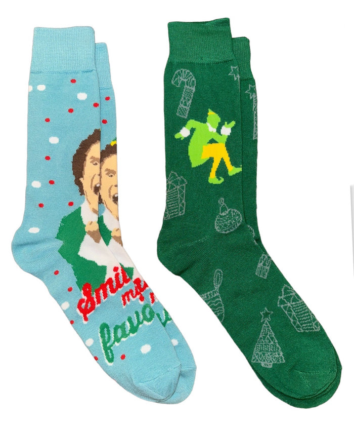 ELF The Movie Men’s 2 Pair of BUDDY THE ELF CHRISTMAS Socks ‘SMILING’S MY FAVORITE’