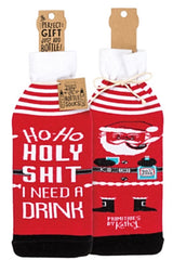 PRIMITIVES BY KATHY CHRISTMAS ALCOHOL WINE BOTTLE SOCK ‘HO HO HOLY SHIT I NEED A DRINK’ - Novelty Socks for Less