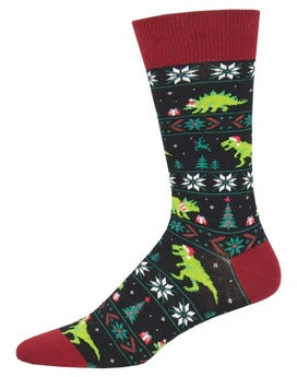 SOCKSMITH Brand Men’s CHRISTMAS DINOSAUR Socks ‘SANTASAURUS REX’