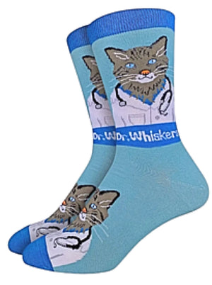 GOOD LUCK SOCK Brand Men’s VETERINARY Socks ‘DR. WHISKERS’ - Novelty Socks And Slippers