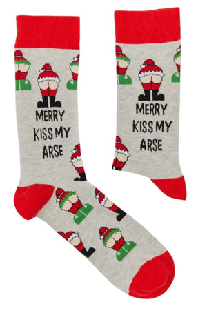 URBAN ECCENTRIC Brand Unisex SANTA MOONING Christmas Socks ‘MERRY KISS MY ARSE’