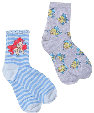 DISNEY THE LITTLE MERMAID Ladies 2 Pair Of Socks With FLOUNDER - Novelty Socks And Slippers