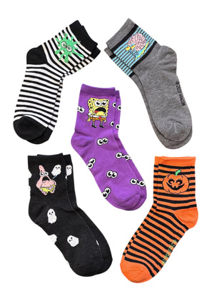 SPONGEBOB SQUAREPANTS Ladies HALLOWEEN 5 Pair Of Socks With GARY, PATRICK - Novelty Socks And Slippers